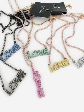 TOVA pastel Love in all over crystal necklace
assorted colors available by stock